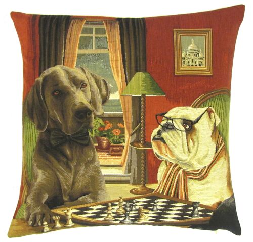 decorative pillow cover dogs playing chess
