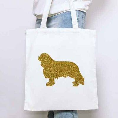 King Charles Spaniel Organic Tote Bag - Natural+gold glitter