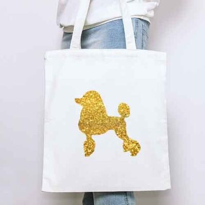 Poodle Organic Tote Bag - Natural+gold glitter