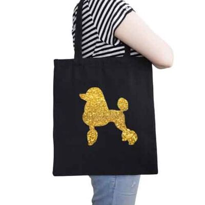 Poodle Organic Tote Bag - Black+gold glitter