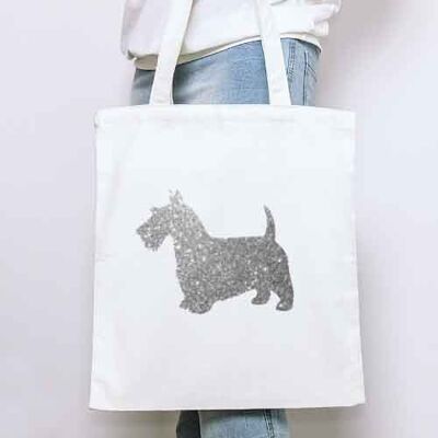 Scottie Organic Tote Bag - Natural+silver glitter