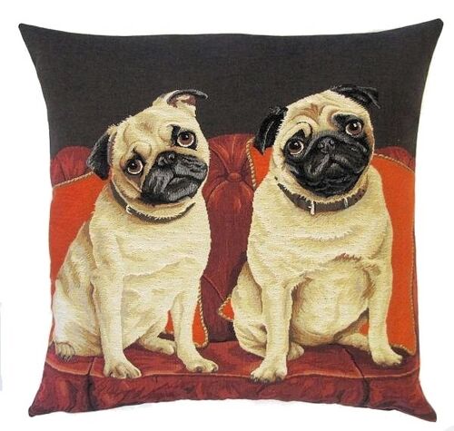 decorative pillow cover pugs on a sofa