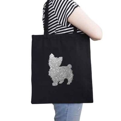 Yorkshire Terrier Organic Tote Bag - Black+silver glitter