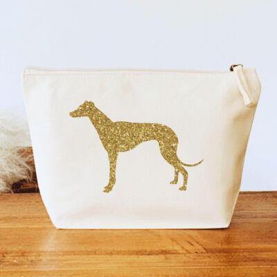 Greyhound Make-Up Bag - Natural+gold glitter