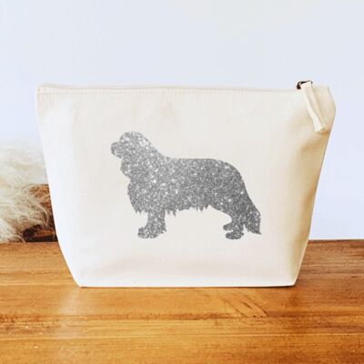 King Charles Spaniel Make-Up Bag - Natural+silver glitter