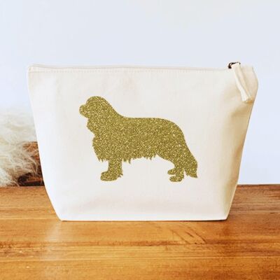 King Charles Spaniel Make-Up Bag - Natural+gold glitter