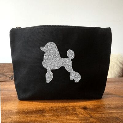 Poodle Make-Up Bag - Black+silver glitter