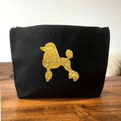 Poodle Make-Up Bag - Black+gold glitter