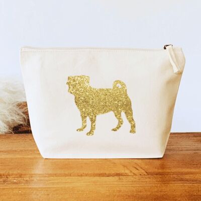 Pug Make-Up Bag - Natural+gold glitter