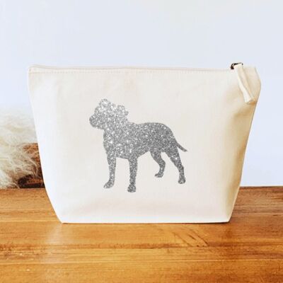 Staffordshire Bull Terrier Make-Up Bag - Natural+silver glitter