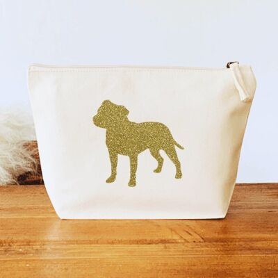 Staffordshire Bull Terrier Make-Up Bag - Natural+gold glitter