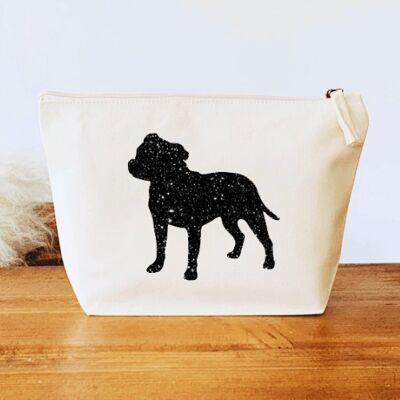 Staffordshire Bull Terrier Make-Up Bag - Natural+black glitter