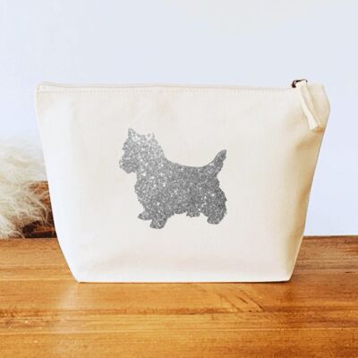 West Highland Terrier Make-Up Bag - Natural+silver glitter