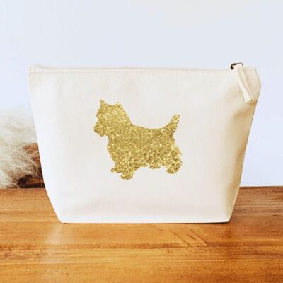 West Highland Terrier Make-Up Bag - Natural+gold glitter