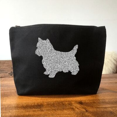 West Highland Terrier Make-Up Bag - Black+silver glitter