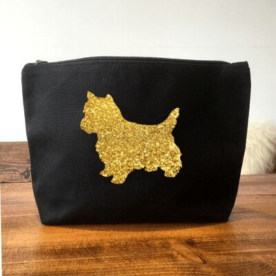 West Highland Terrier Make-Up Bag - Black+gold glitter