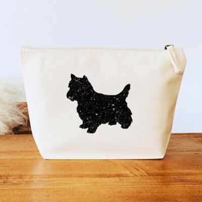 West Highland Terrier Make-Up Bag - Natural+black glitter