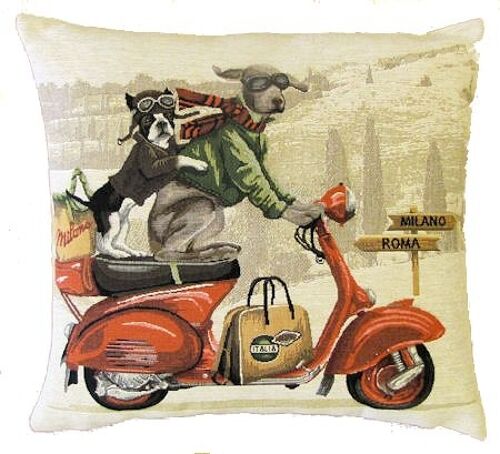 decorative pillow cover scooter dogs red