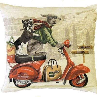 funda de almohada decorativa scooter perros rojo