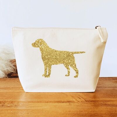 Labrador Make-Up Bag - Natural+gold glitter