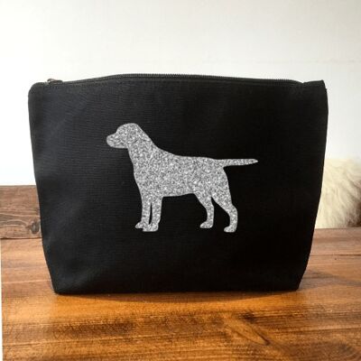 Labrador Make-Up Bag - Black+silver glitter