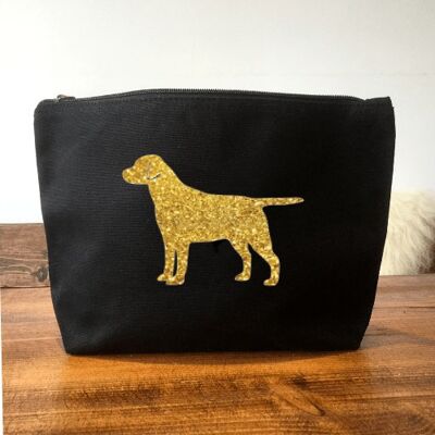 Labrador Make-Up Bag - Black+gold glitter