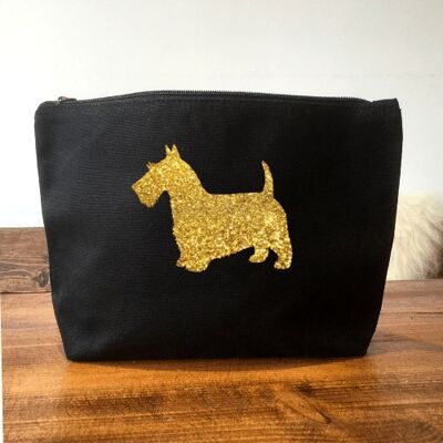 Scottie Make-Up Bag - Black+gold glitter