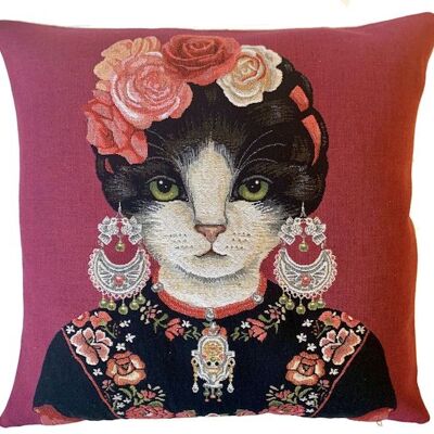 funda de almohada decorativa Kahlo cat