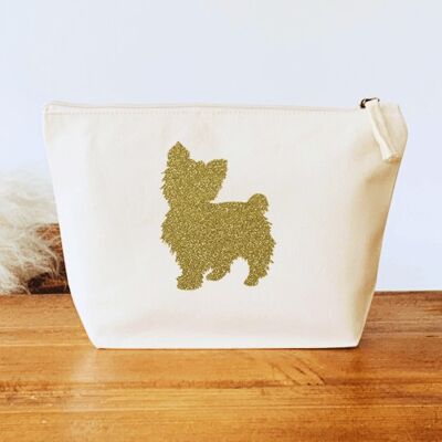 Yorkshire Terrier Make-Up Bag - Natural+gold glitter