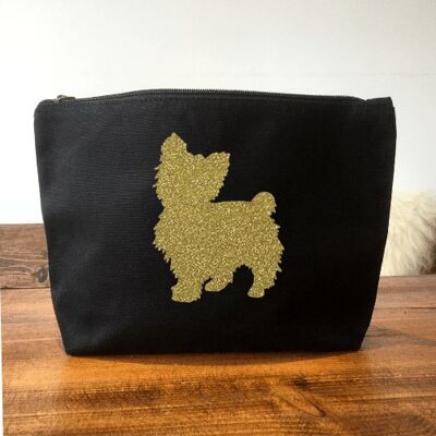 Yorkshire Terrier Make-Up Bag - Black+gold glitter