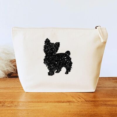 Yorkshire Terrier Make-Up Bag - Natural+black glitter