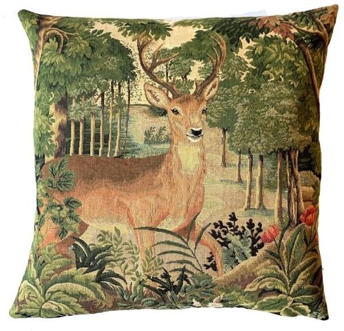 decorative pillow cover stag in forest frontal
