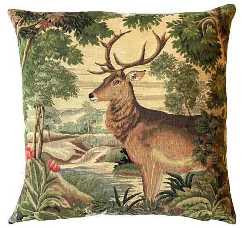 decorative pillow cover stag in forest lateral