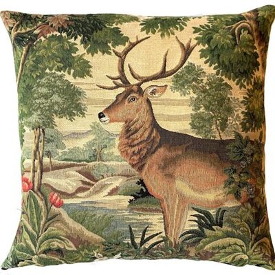 decorative pillow cover stag in forest lateral