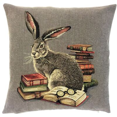 funda de almohada decorativa conejo con libros