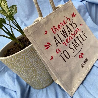 Sustainable and Reusable Smile Burlap Handbag