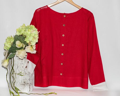 Womenswear Red Linen long sleeves blouse