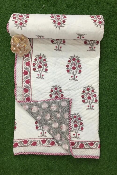 Raspberry Mughal reversible quilt
