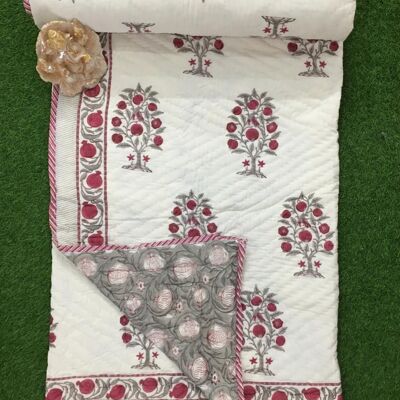 Raspberry Mughal reversible quilt