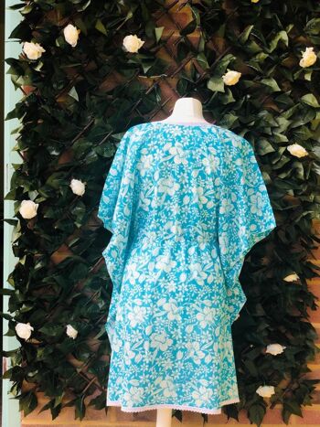 Robe caftan fleurie turquoise 2