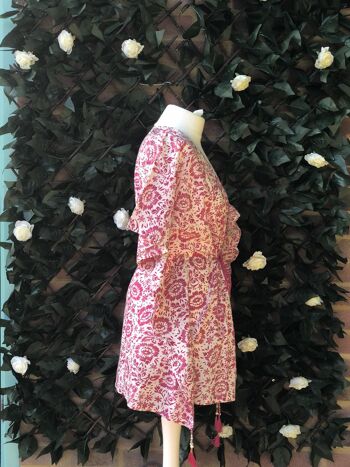 Robe caftan à fleurs rose pour femme 3