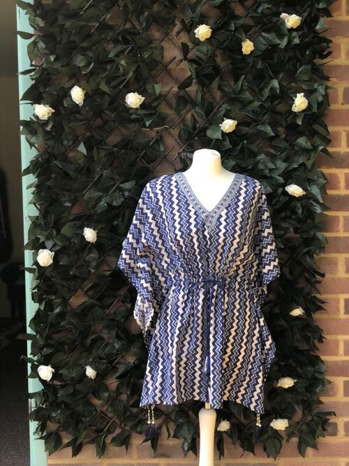 Zigzag Handprinted Kaftan Dress