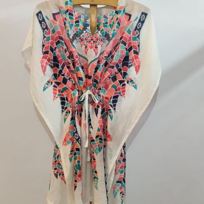 Cream & Red Printed Kaftan