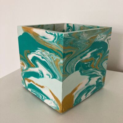 Marbled Planter in Green Marble (With Gold Option) - With gold / sku036