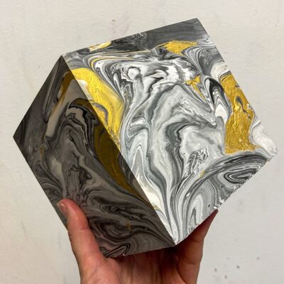 Marbled Planter in Black & White Marble (With Gold Option) - With gold / sku044