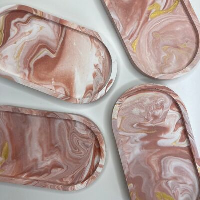 OVAL TRAY - PINK MARBLE - With gold / sku091