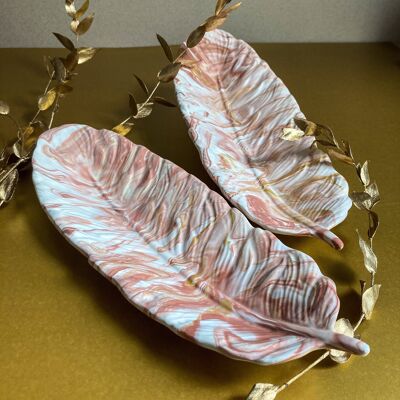 FEATHER TRAY - PINK MARBLE - With gold / sku138