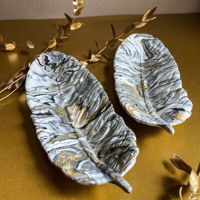 FEATHER TRAY - GREY MARBLE - With gold / sku158