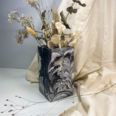 Marbled Vase in Black, White & Gold - With gold / sku160