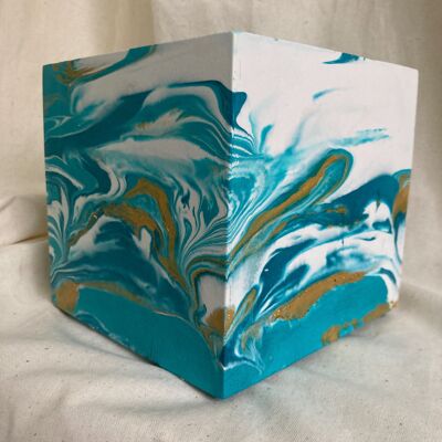 Marbled Planter in Ocean Blue Marble (With Gold Option) - With gold / sku186